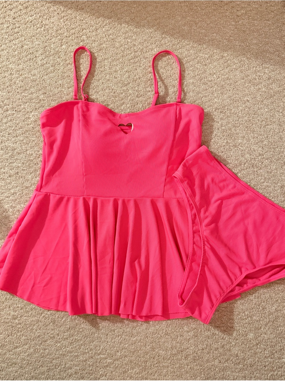 SHEIN Hot Pink Peplum Tankini Top with High-Waist Bottoms